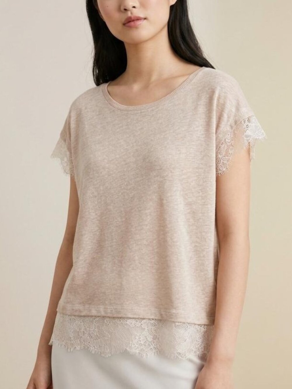 NWT Zara W&B Collection 100% Linen Knit Lace Trim Top
